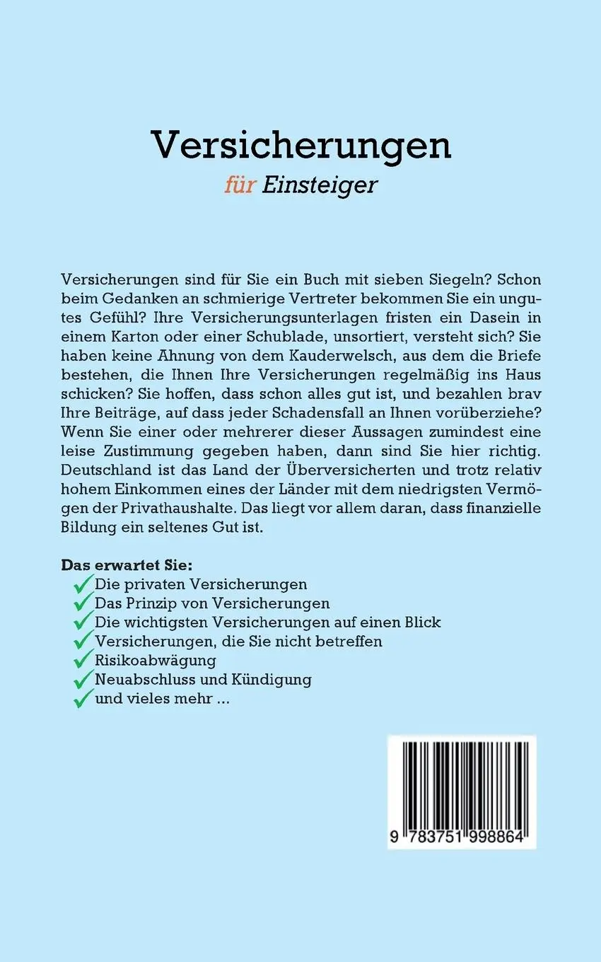 Rückseite: 9783751998864 | Versicherungen für Einsteiger: Wie Sie im Versicherungsdschungel...