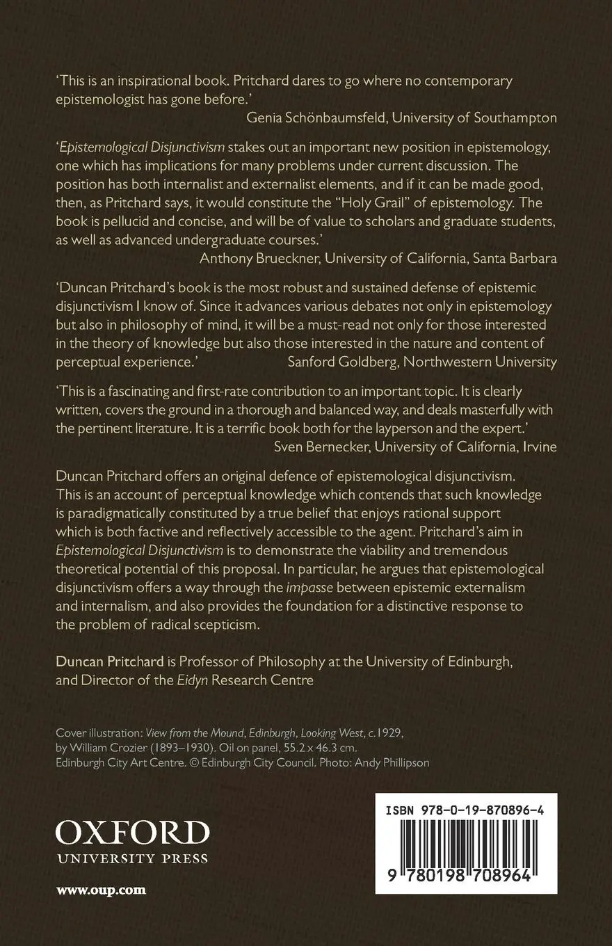 Rückseite: 9780198708964 | Epistemological Disjunctivism | Duncan Pritchard | Taschenbuch | 2014
