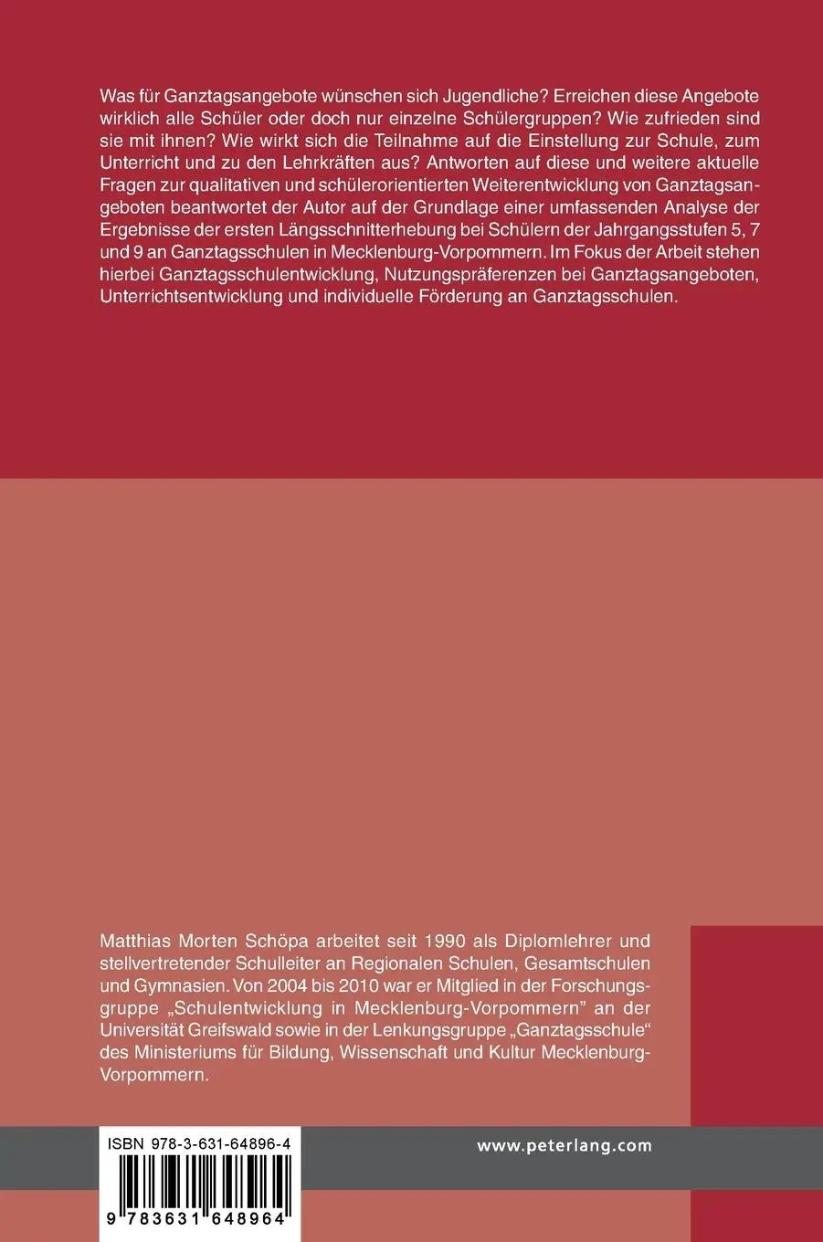 Rückseite: 9783631648964 | Die Ganztagsschule | Matthias Morten Schöpa | Buch | Gebunden | 2013