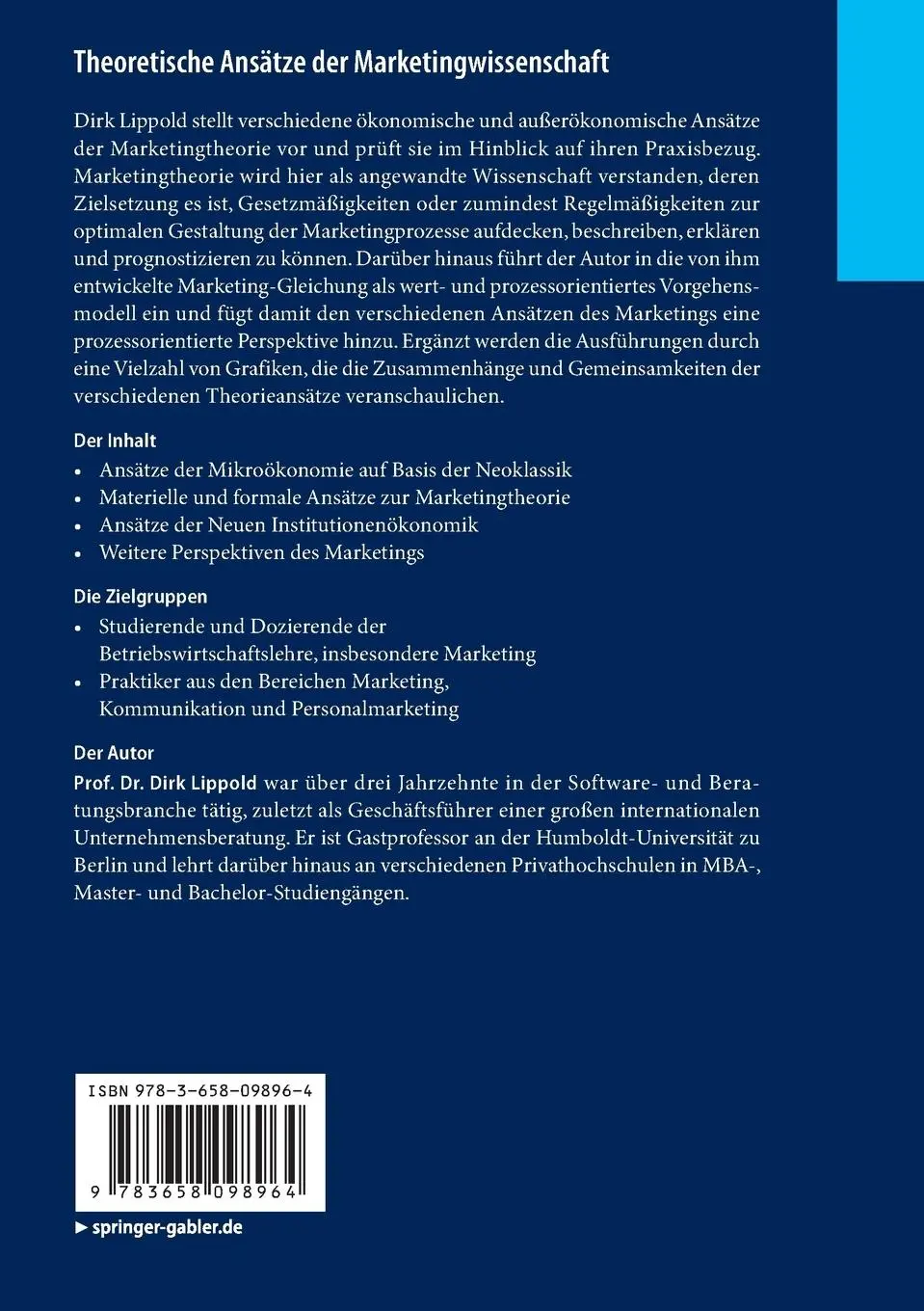 Rückseite: 9783658098964 | Theoretische Ansätze der Marketingwissenschaft | Ein Überblick | Buch