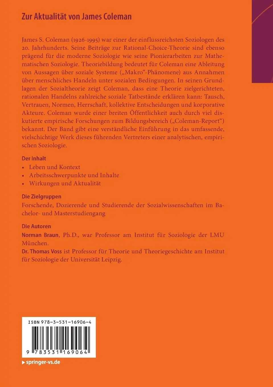 Rückseite: 9783531169064 | Zur Aktualität von James Coleman | Einleitung in sein Werk | Buch