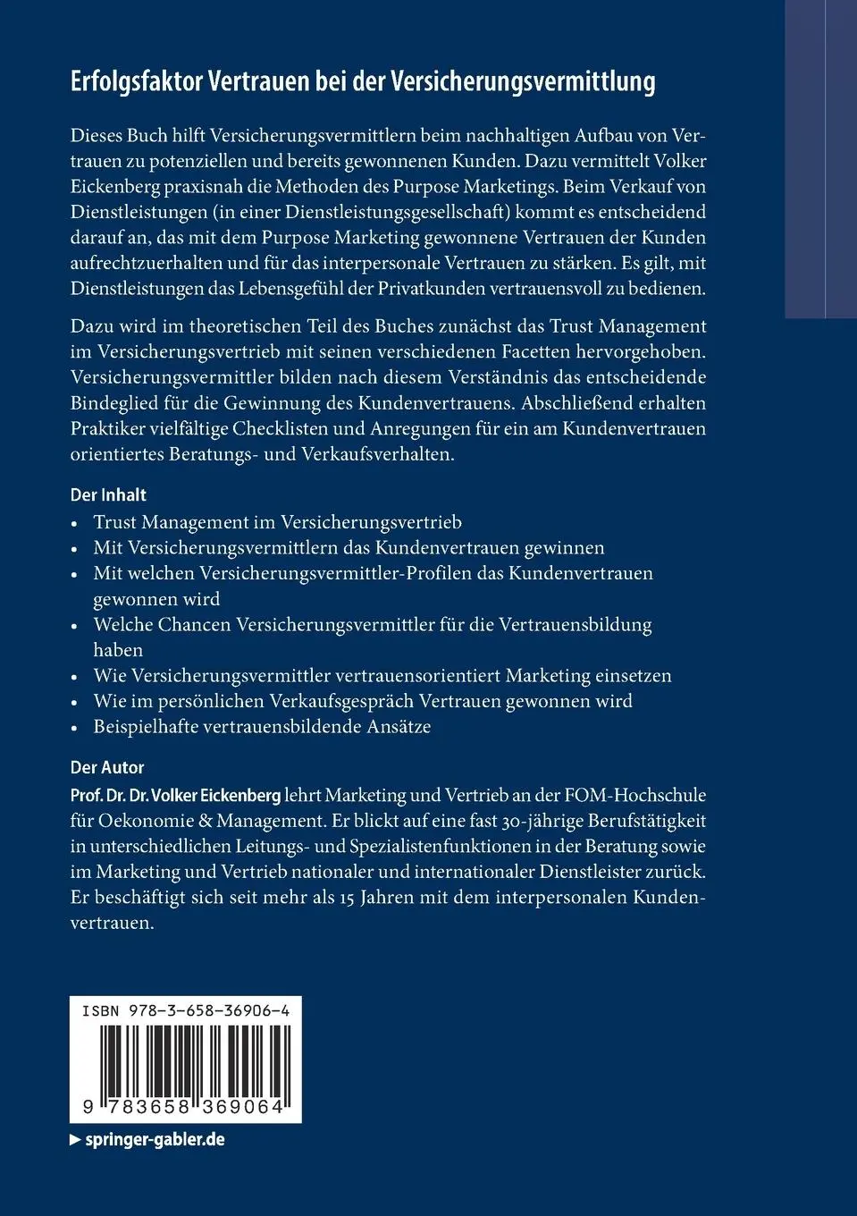 Rückseite: 9783658369064 | Erfolgsfaktor Vertrauen bei der Versicherungsvermittlung | Eickenberg