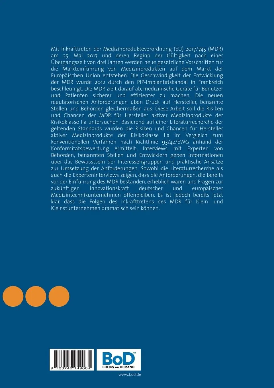Rückseite: 9783748149064 | Die neue Verordnung (EU) für Medizinprodukte 2017/745 | Walitschek