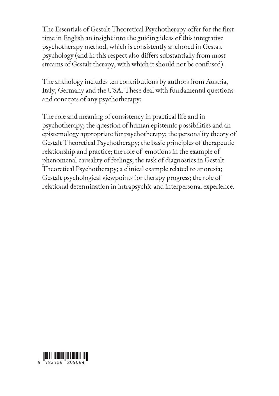 Rückseite: 9783756209064 | Essentials of Gestalt Theoretical Psychotherapy | Beneder (u. a.)