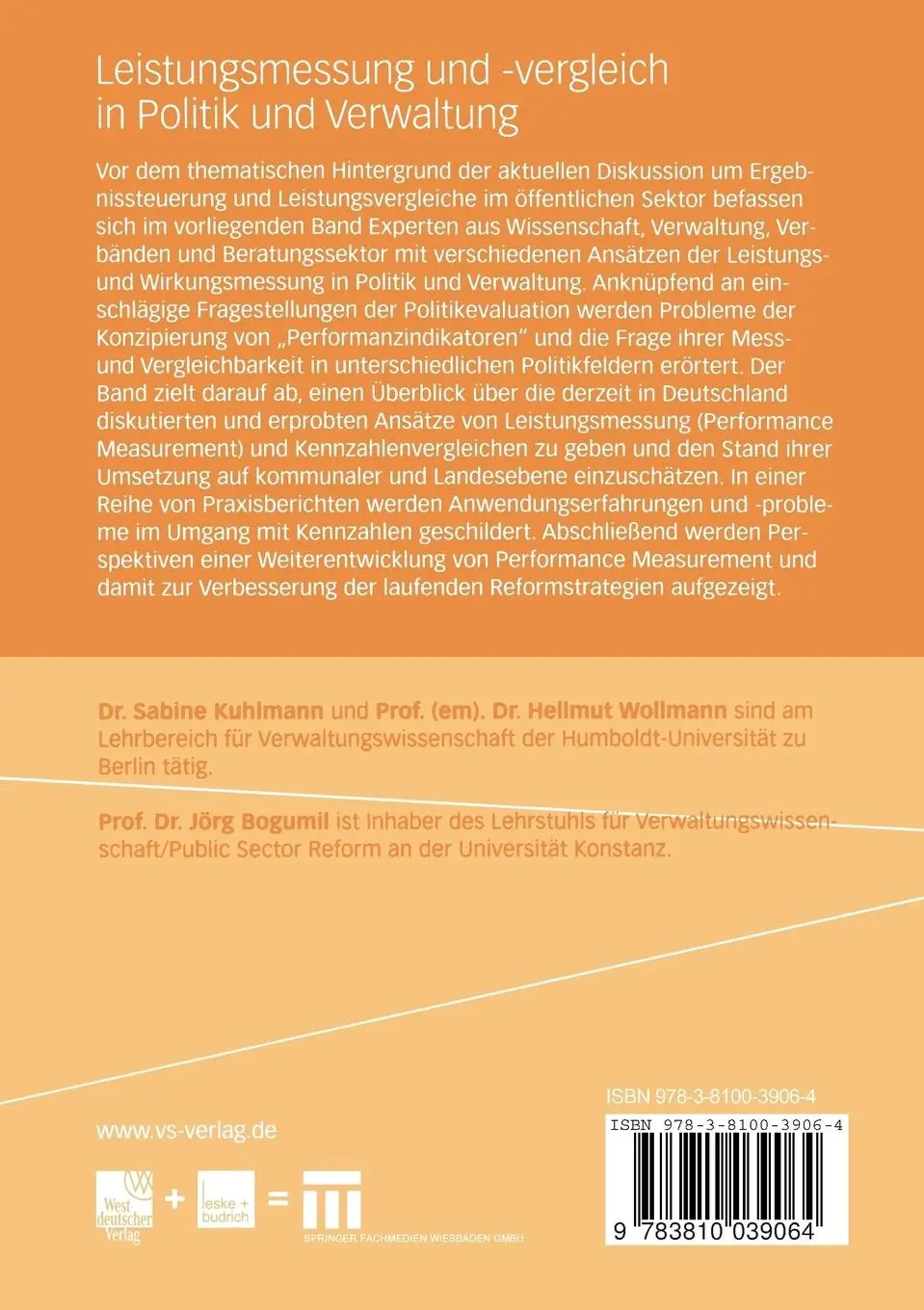 Rückseite: 9783810039064 | Leistungsmessung und -vergleich in Politik und Verwaltung | Buch