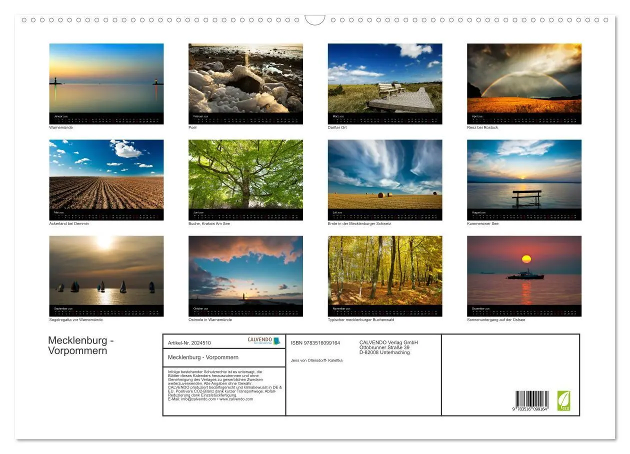 Bild: 9783516099164 | Mecklenburg - Vorpommern (Wandkalender 2026 DIN A2 quer), CALVENDO...