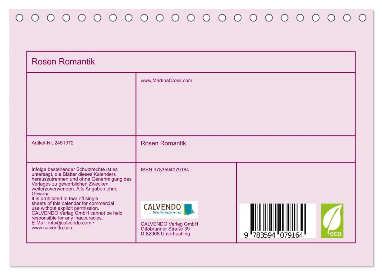 Bild: 9783594079164 | Rosen Romantik (Tischkalender 2027 DIN A5 quer), CALVENDO...
