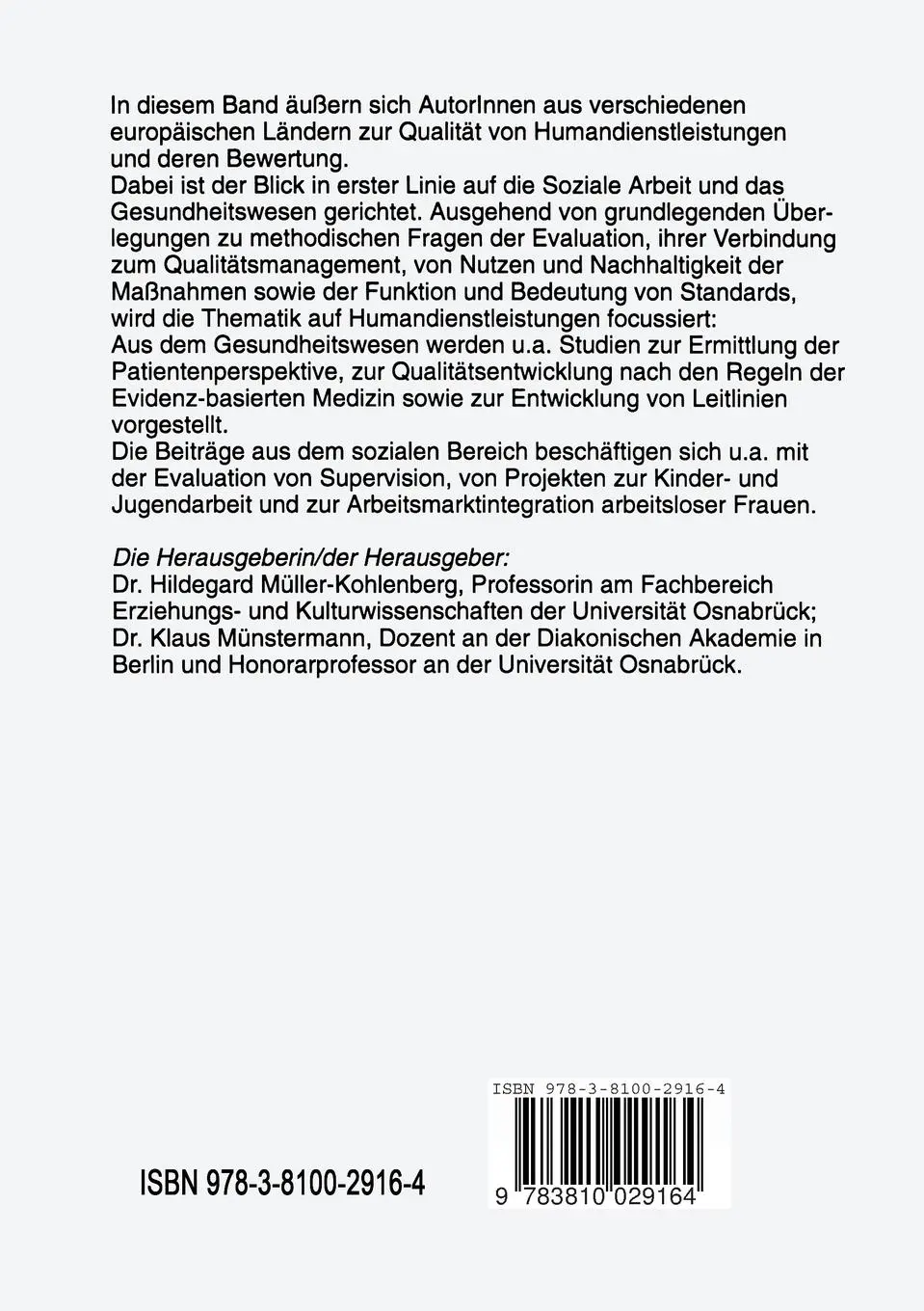 Rückseite: 9783810029164 | Qualität von Humandienstleistungen | Klaus Münstermann (u. a.) | Buch