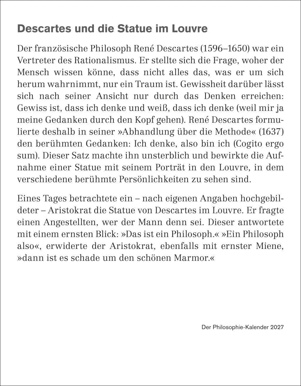 Bild: 9783840039164 | Der Philosophie-Kalender Tagesabreißkalender 2027 | Brüning (u. a.)