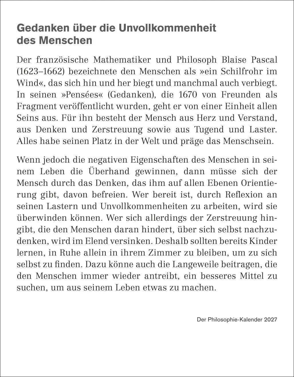 Bild: 9783840039164 | Der Philosophie-Kalender Tagesabreißkalender 2027 | Brüning (u. a.)