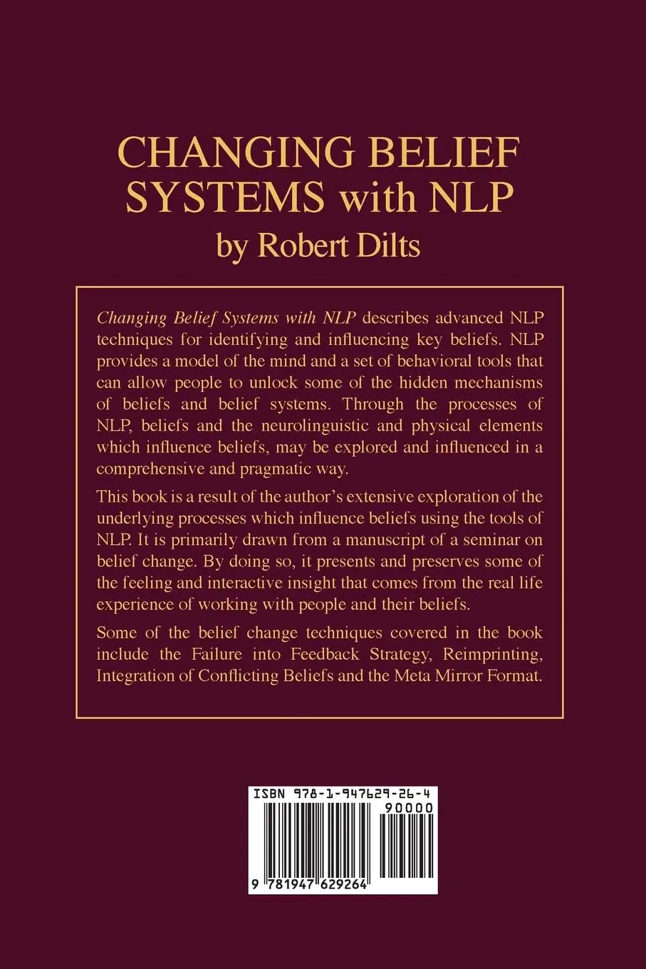 Rückseite: 9781947629264 | Changing Belief Systems With NLP | Robert Brian Dilts | Taschenbuch