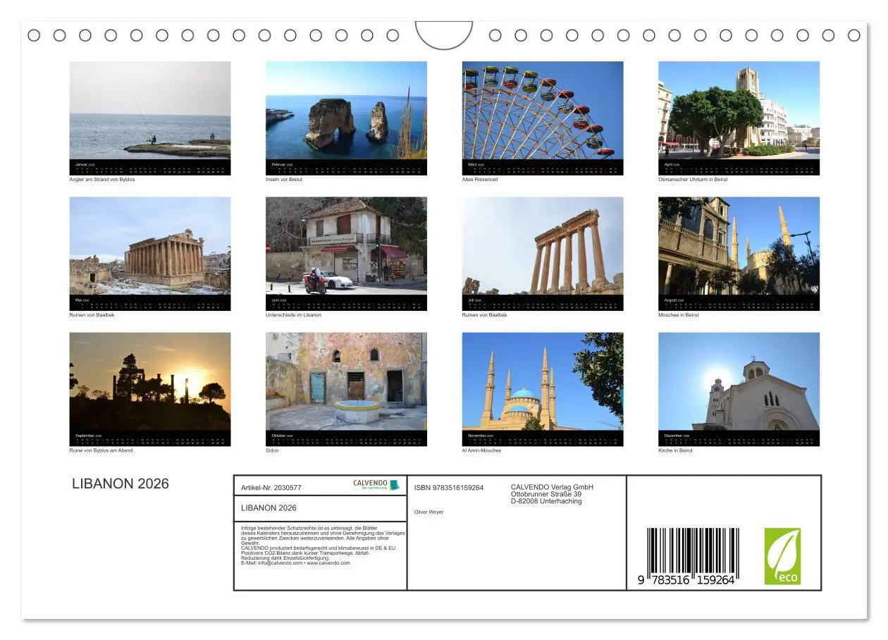 Bild: 9783516159264 | LIBANON 2026 (Wandkalender 2026 DIN A4 quer), CALVENDO Monatskalender
