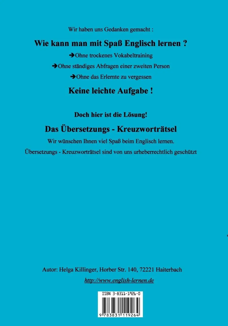Rückseite: 9783831119264 | Englisch lernen mit Spaß. Kreuzworträtsel deutsch-englisch | Killinger