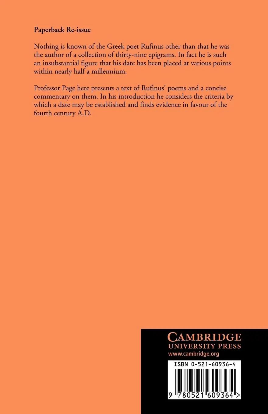Rückseite: 9780521609364 | Rufinus | The Epigrams of Rufinus | Denys Page (u. a.) | Taschenbuch