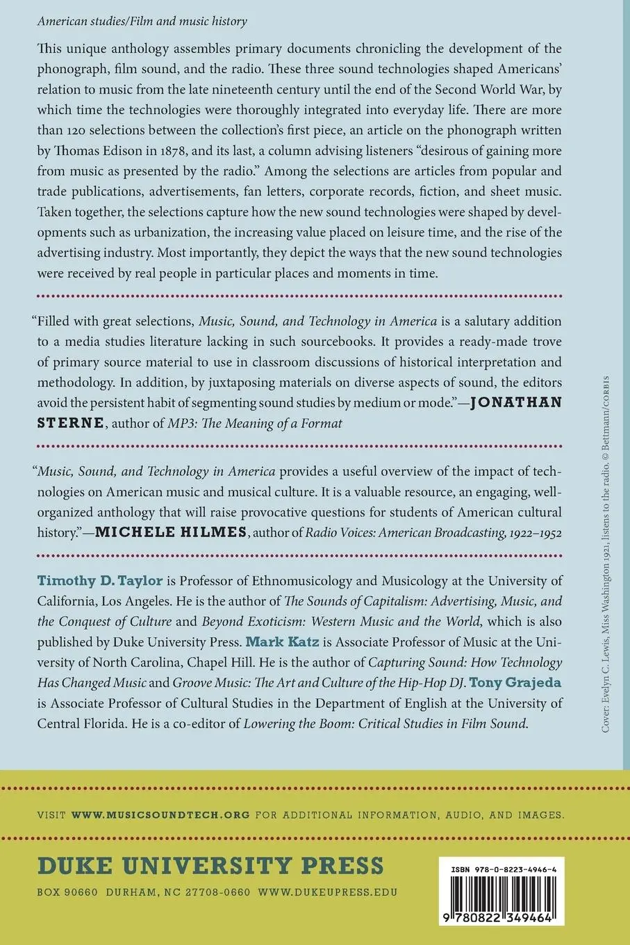 Rückseite: 9780822349464 | Music, Sound, and Technology in America | Timothy D Taylor (u. a.)