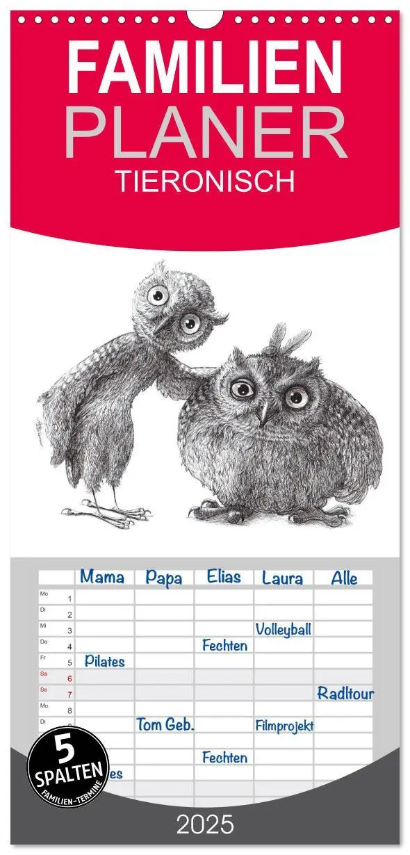 Cover: 9783457119464 | Familienplaner 2025 - TIERONISCH mit 5 Spalten (Wandkalender, 21 x...
