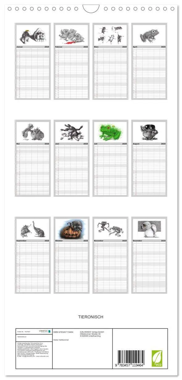 Bild: 9783457119464 | Familienplaner 2025 - TIERONISCH mit 5 Spalten (Wandkalender, 21 x...
