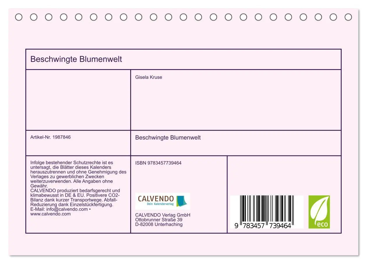Bild: 9783457739464 | Beschwingte Blumenwelt (Tischkalender 2026 DIN A5 quer), CALVENDO...