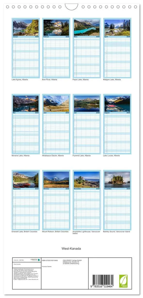 Bild: 9783516519464 | Familienplaner 2026 - West-Kanada mit 5 Spalten (Wandkalender, 21 x...