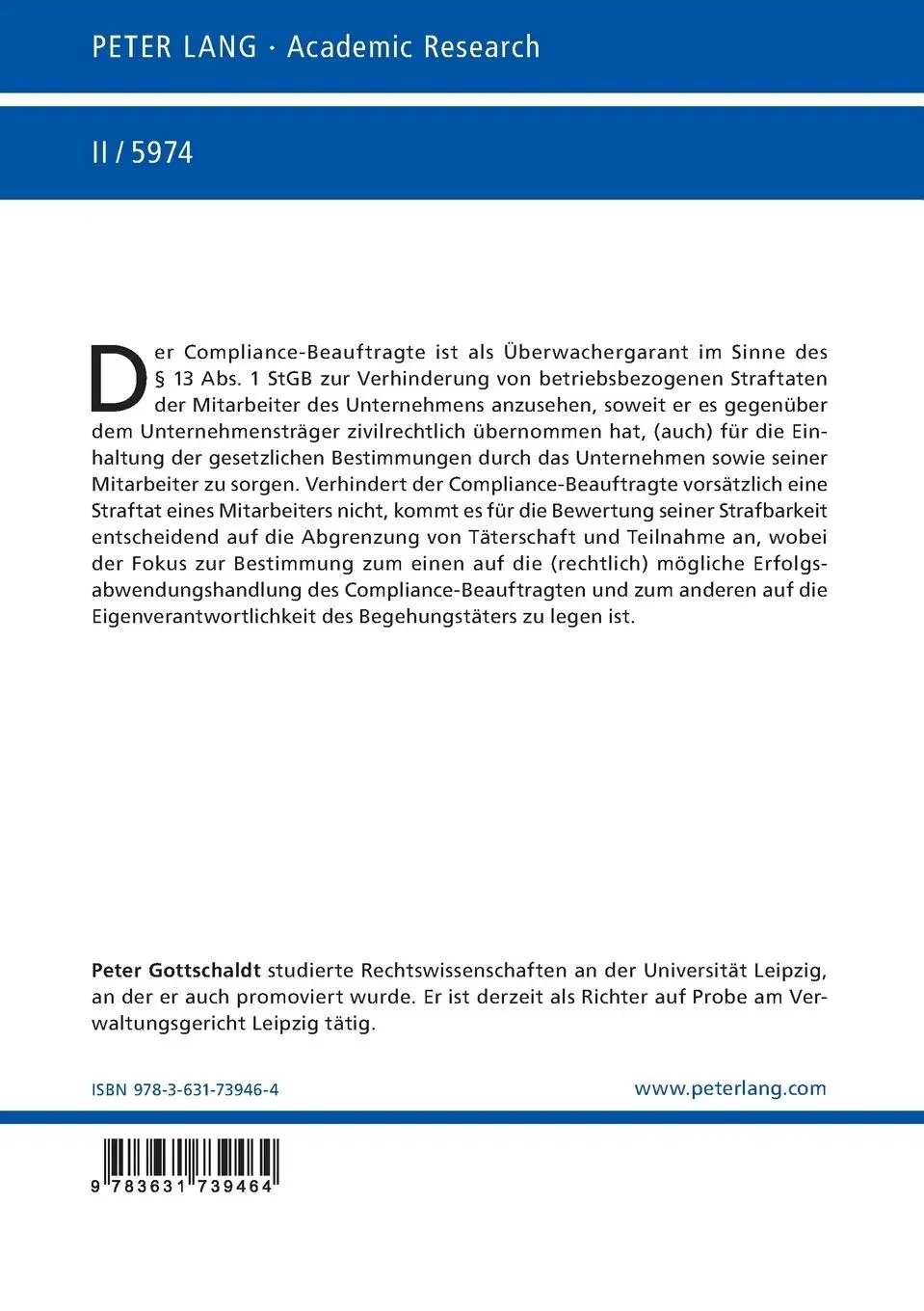 Rückseite: 9783631739464 | Die zivilrechtlich begründete Garantenpflicht des...