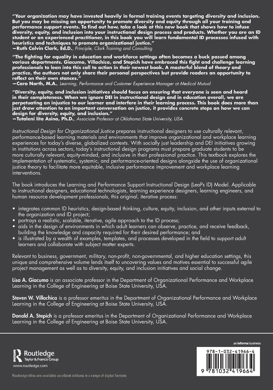 Rückseite: 9781032419664 | Instructional Design for Organizational Justice | Giacumo (u. a.)