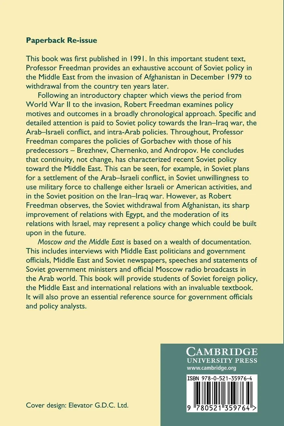 Rückseite: 9780521359764 | Moscow and the Middle East | Robert O. Freedman (u. a.) | Taschenbuch