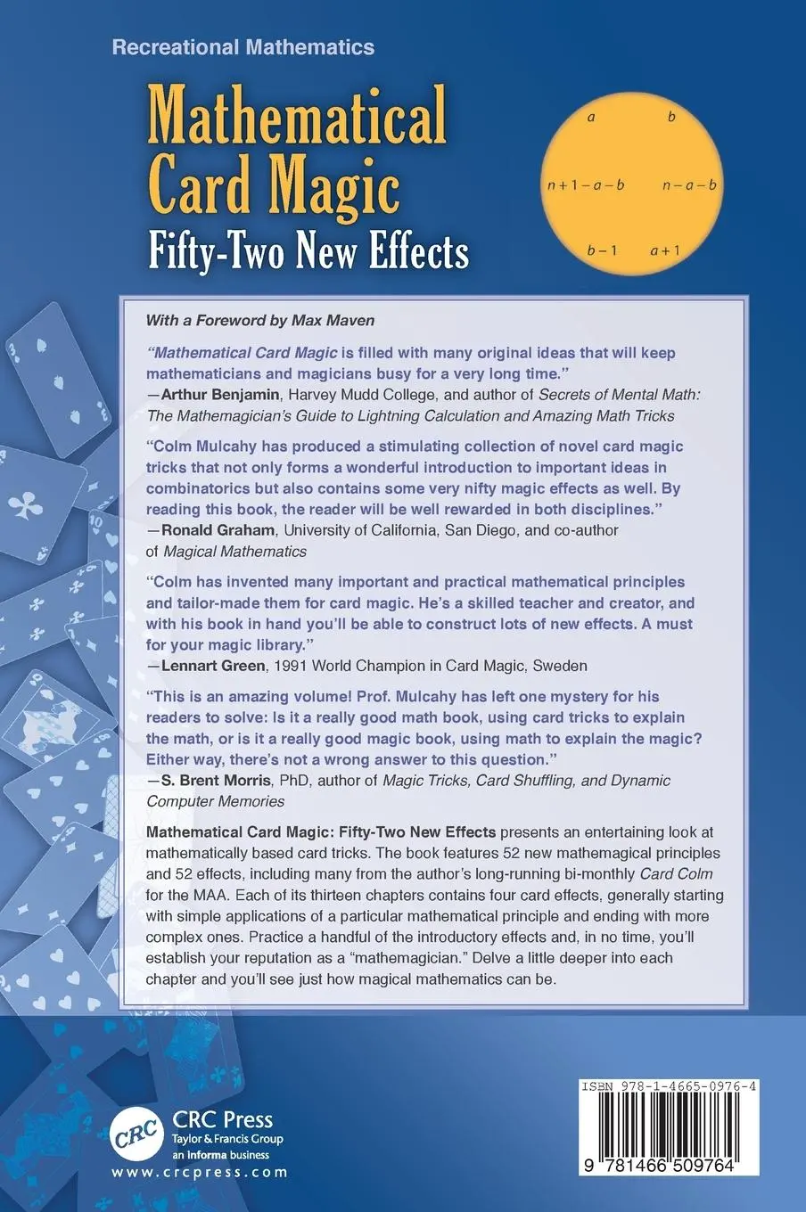 Rückseite: 9781466509764 | Mathematical Card Magic | Fifty-Two New Effects | Colm Mulcahy | Buch