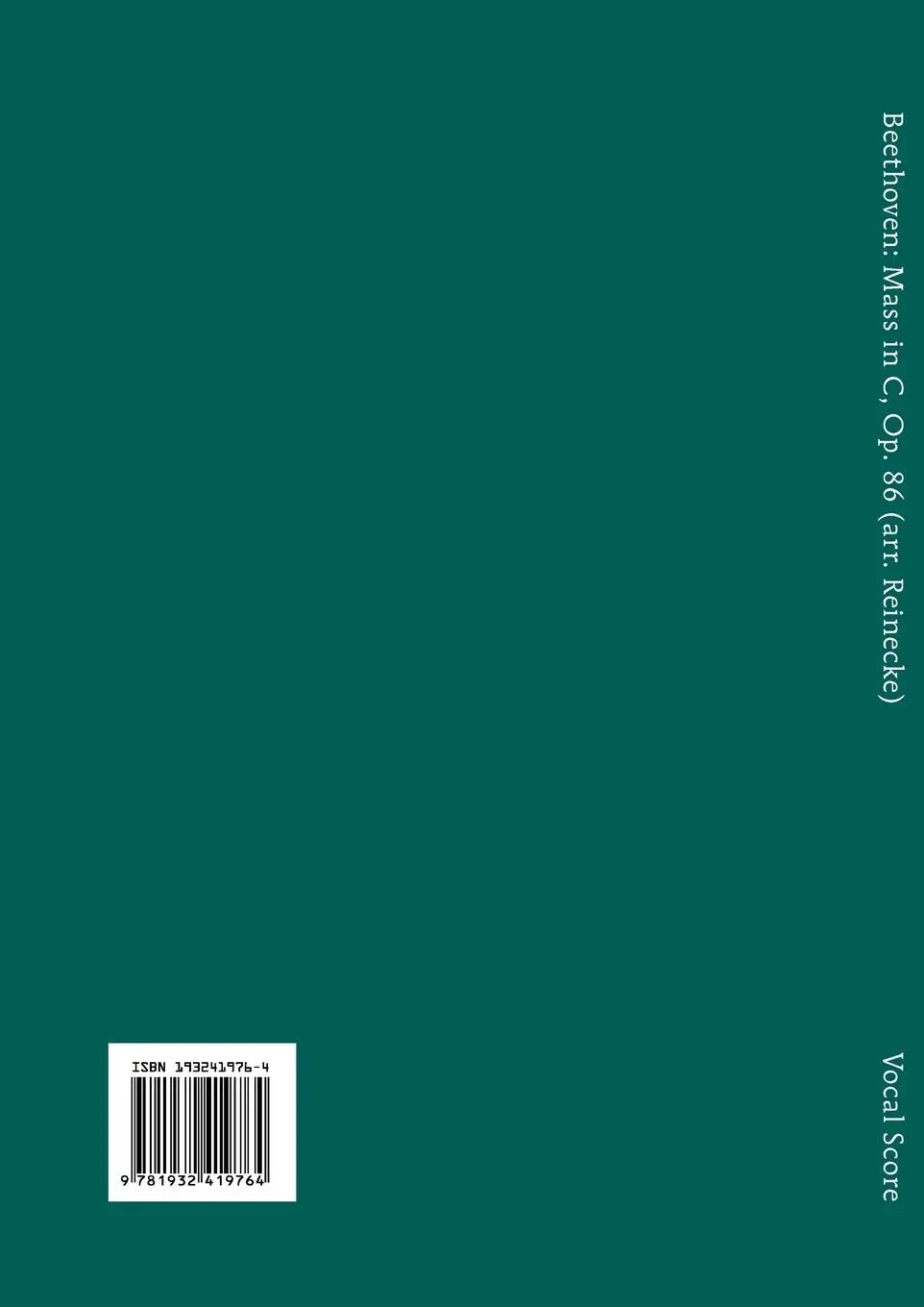 Rückseite: 9781932419764 | Mass in C, Op.86 | Vocal score | Karel Torvik | Taschenbuch | Latein