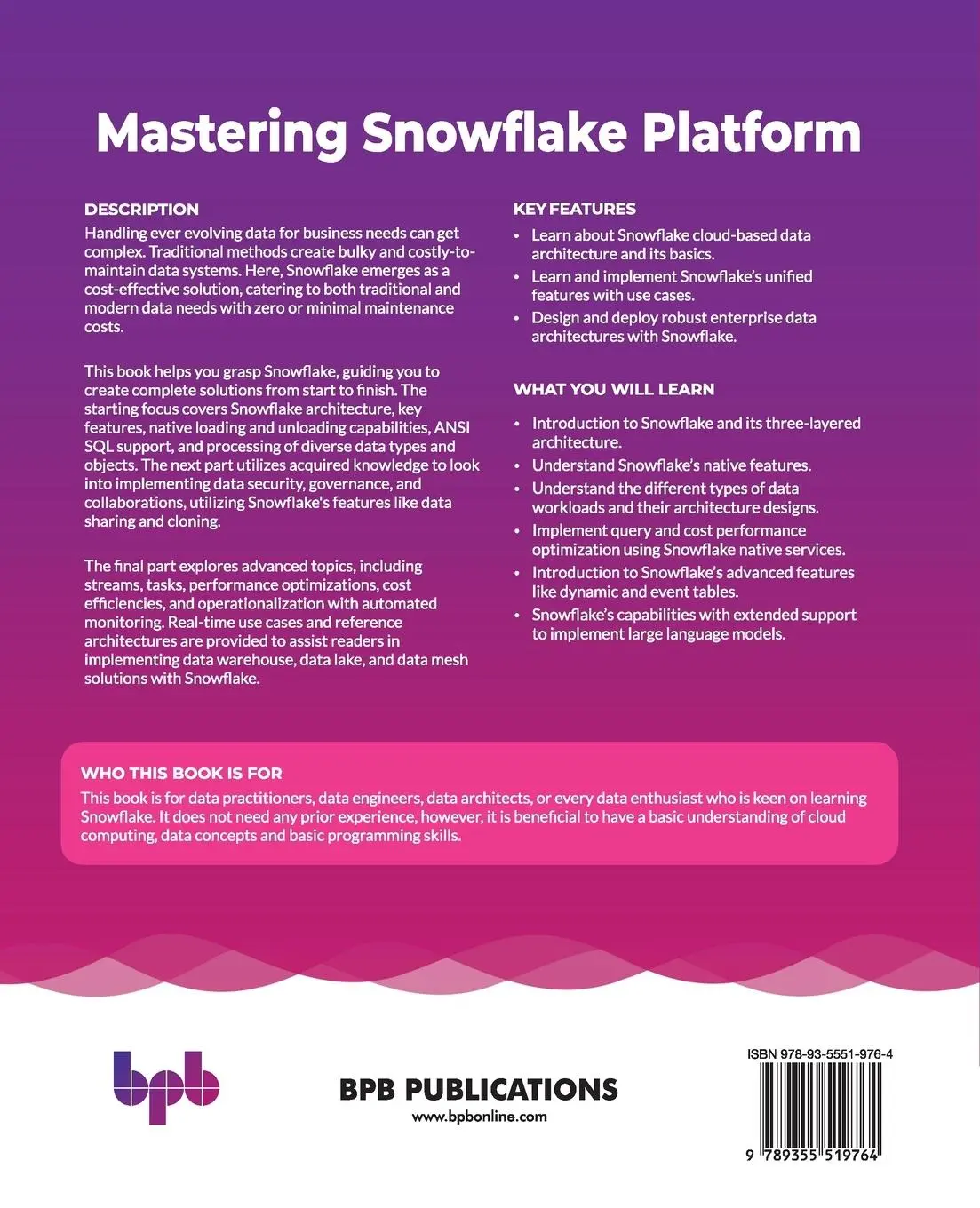 Rückseite: 9789355519764 | Mastering Snowflake Platform | Pooja Kelgaonkar | Taschenbuch | 2024