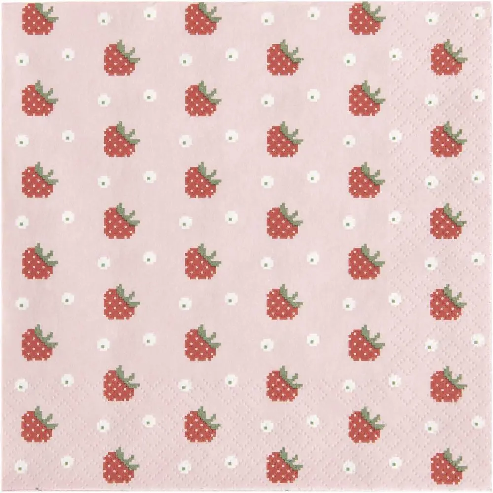 Servietten Erdbeeren, Pixel, Rosa, FSC MIX, 20 Stk, 33 x 33 cm