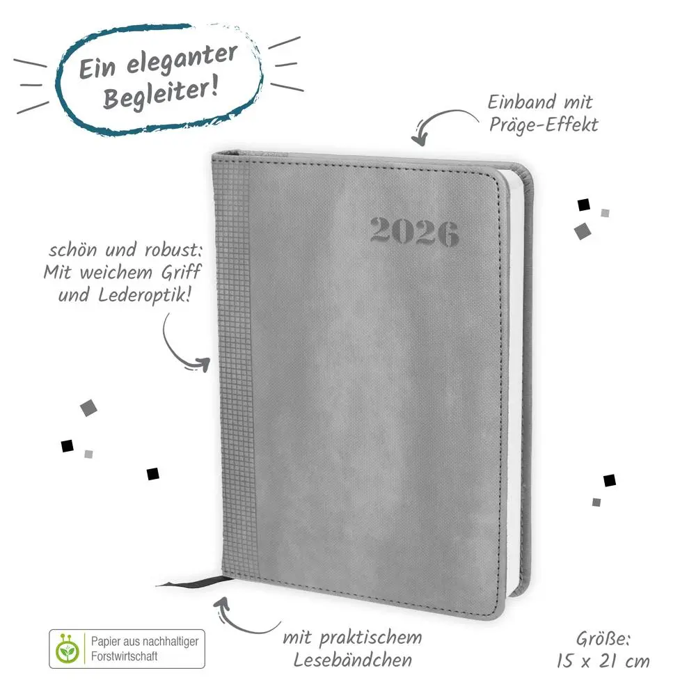 Bild: 4251901509864 | Trötsch Buchkalender A5 Grau 2026 | Tagesplaner | KG | Kalender | 2026