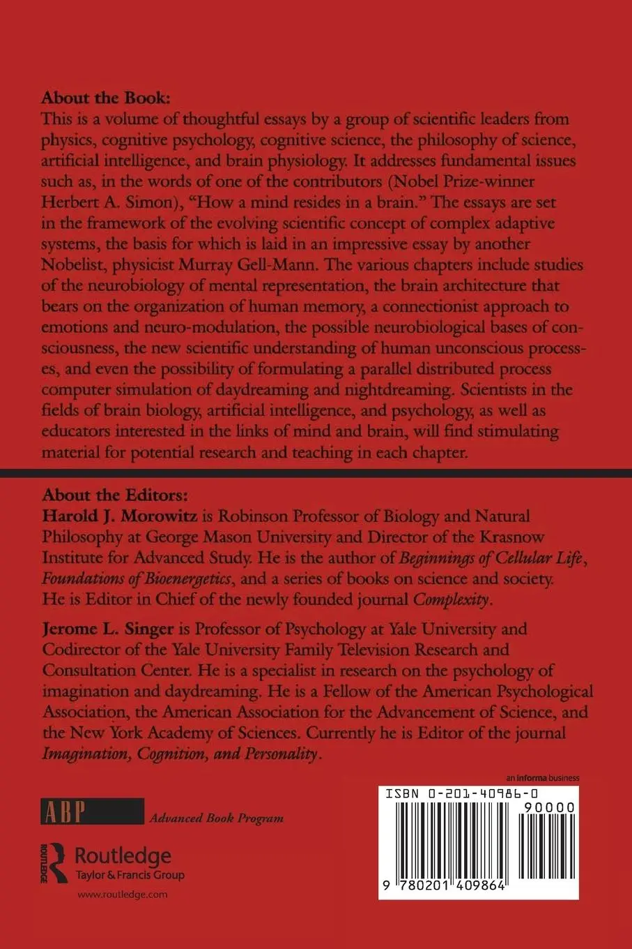 Rückseite: 9780201409864 | The Mind, The Brain And Complex Adaptive Systems | Morowitz (u. a.)