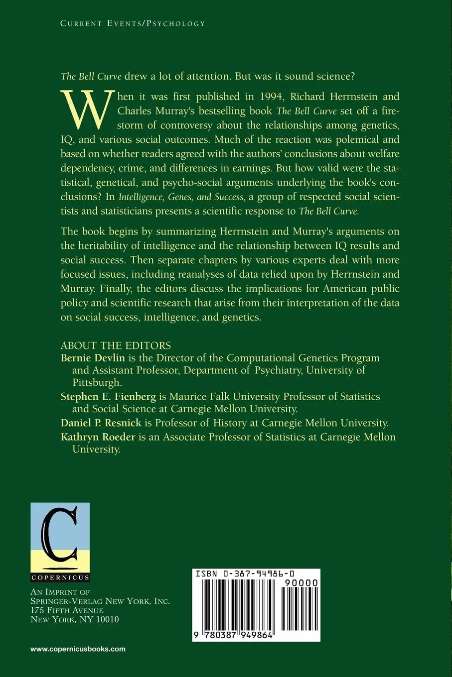 Rückseite: 9780387949864 | Intelligence, Genes, and Success | Bernie Devlin (u. a.) | Taschenbuch