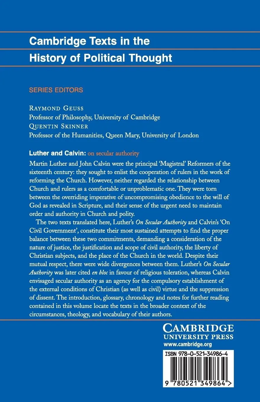 Rückseite: 9780521349864 | Luther and Calvin on Secular Authority | John Calvin (u. a.) | Buch