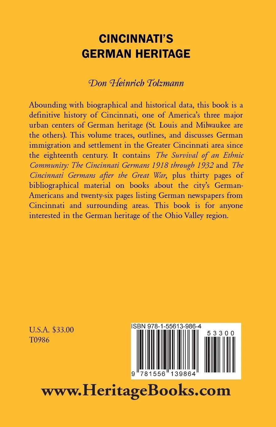 Rückseite: 9781556139864 | Cincinnati's German Heritage | Don Heinrich Tolzmann | Taschenbuch