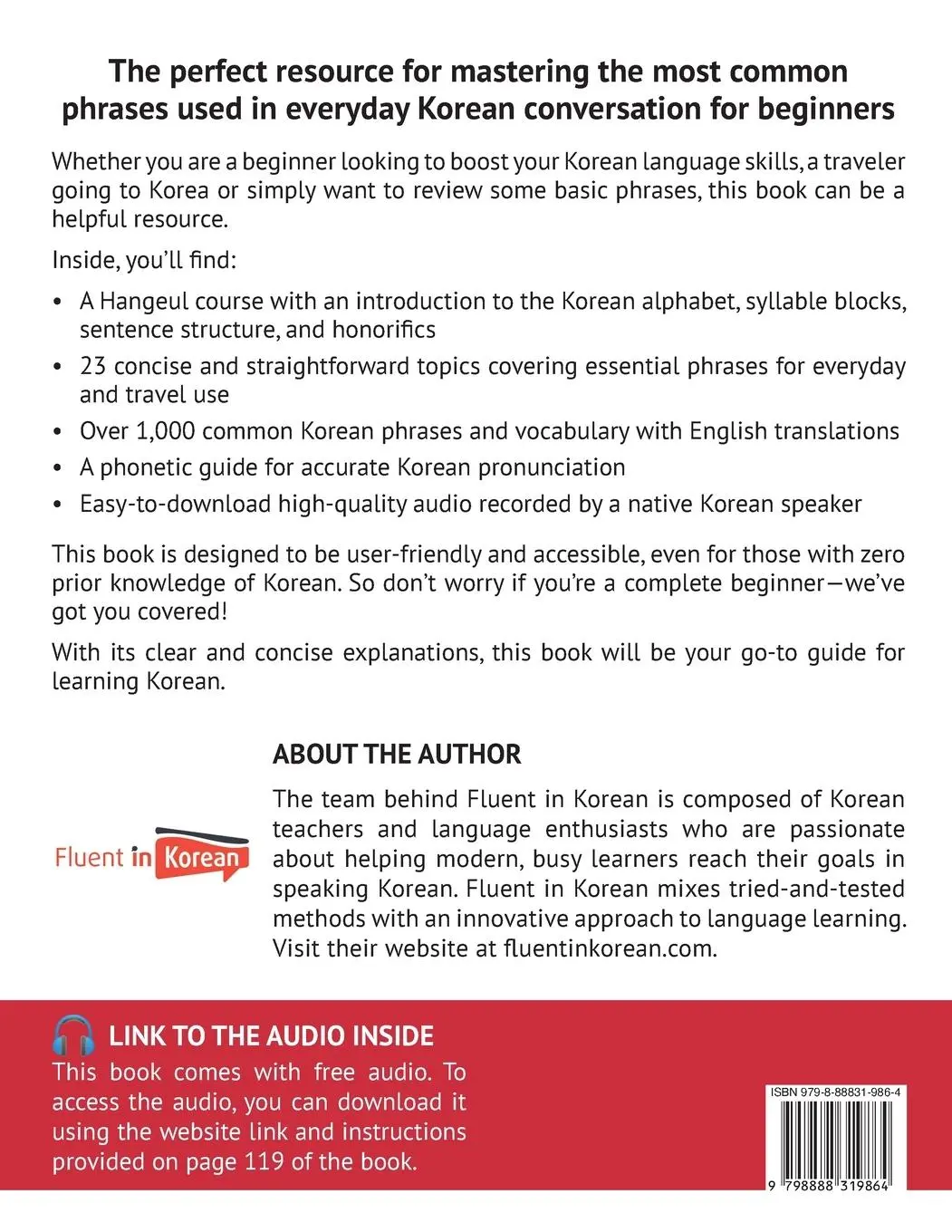 Rückseite: 9798888319864 | Learn, Listen &amp; Speak Korean | Fluent in Korean | Taschenbuch | 2023