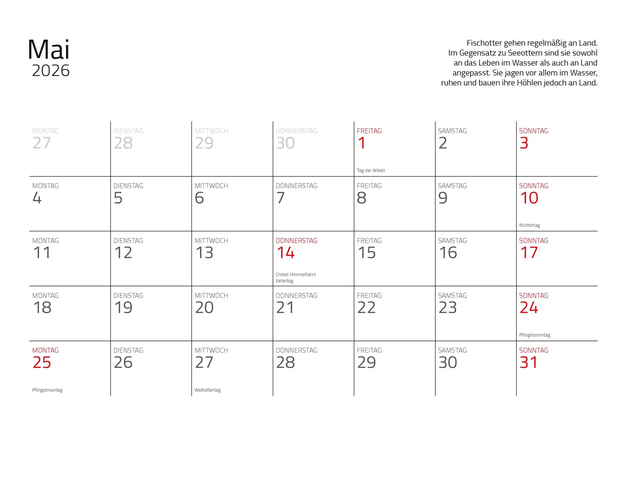 Bild: 9783966649964 | Otter Kalender 2026 Wandkalender Eintragkalender | Kalender | 14 S. Bild: 9783966649964 | Otter Kalender 2026 Wandkalender Eintragkalender | Kalender | 14 S.