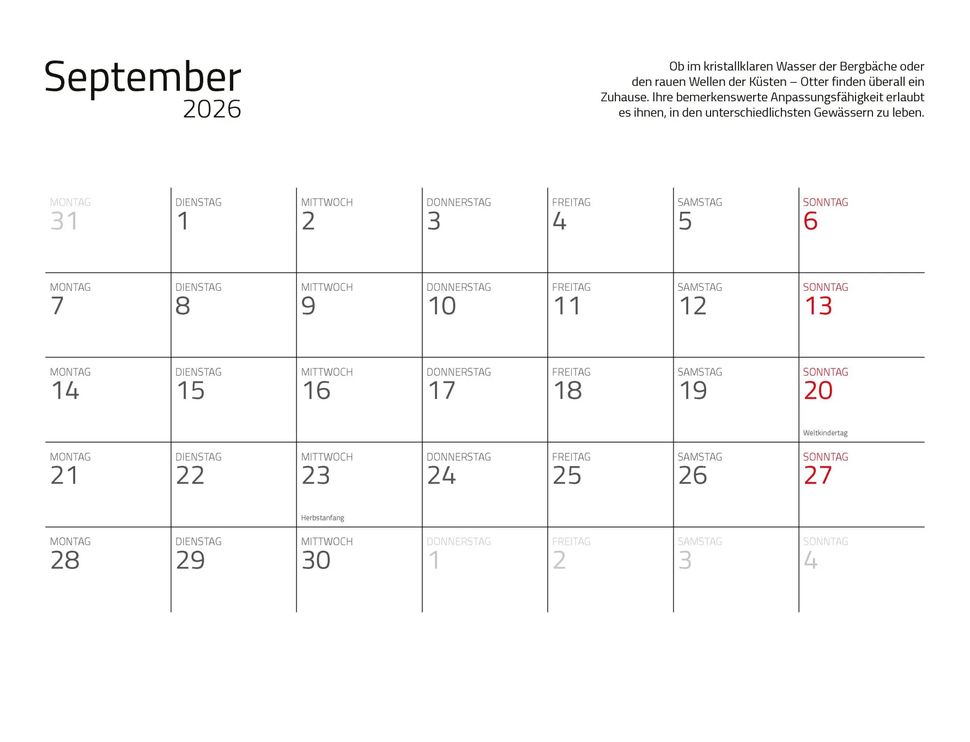 Bild: 9783966649964 | Otter Kalender 2026 Wandkalender Eintragkalender | Kalender | 14 S. Bild: 9783966649964 | Otter Kalender 2026 Wandkalender Eintragkalender | Kalender | 14 S.