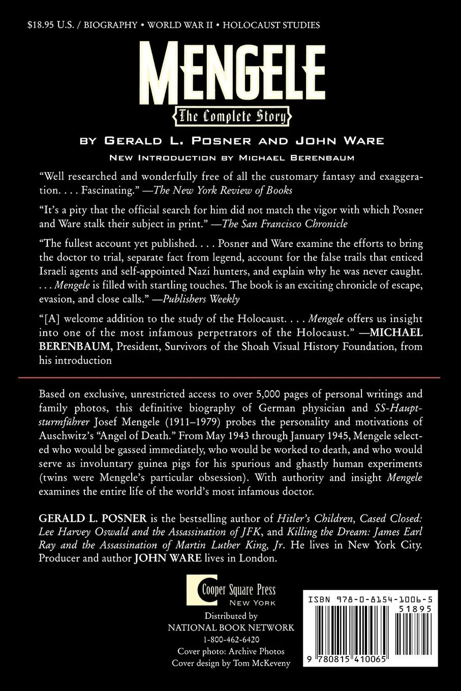 Rückseite: 9780815410065 | Mengele | The Complete Story | Gerald L. Posner (u. a.) | Taschenbuch