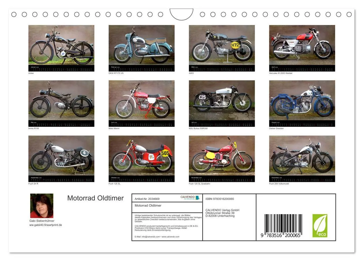 Bild: 9783516200065 | Motorrad Oldtimer (Wandkalender 2026 DIN A4 quer), CALVENDO...