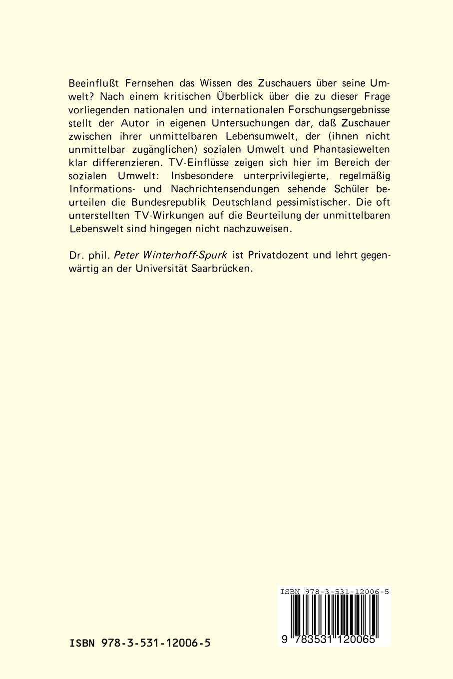 Rückseite: 9783531120065 | Fernsehen und Weltwissen | Peter Winterhoff-Spurk | Taschenbuch | 1989