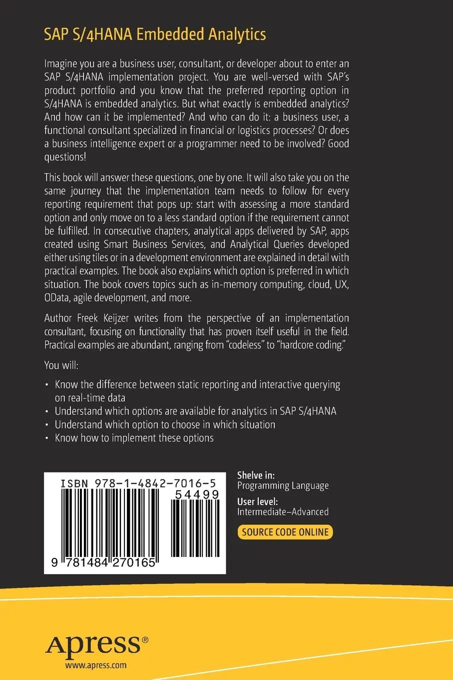 Rückseite: 9781484270165 | SAP S/4HANA Embedded Analytics | Experiences in the Field | Keijzer