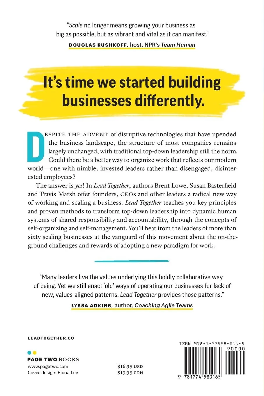 Rückseite: 9781774580165 | Lead Together | Brent Lowe (u. a.) | Taschenbuch | Englisch | 2020