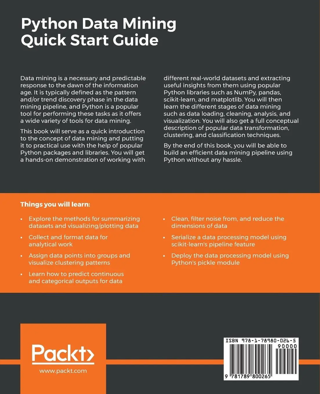 Rückseite: 9781789800265 | Python Data Mining Quick Start Guide | Nathan Greeneltch | Taschenbuch
