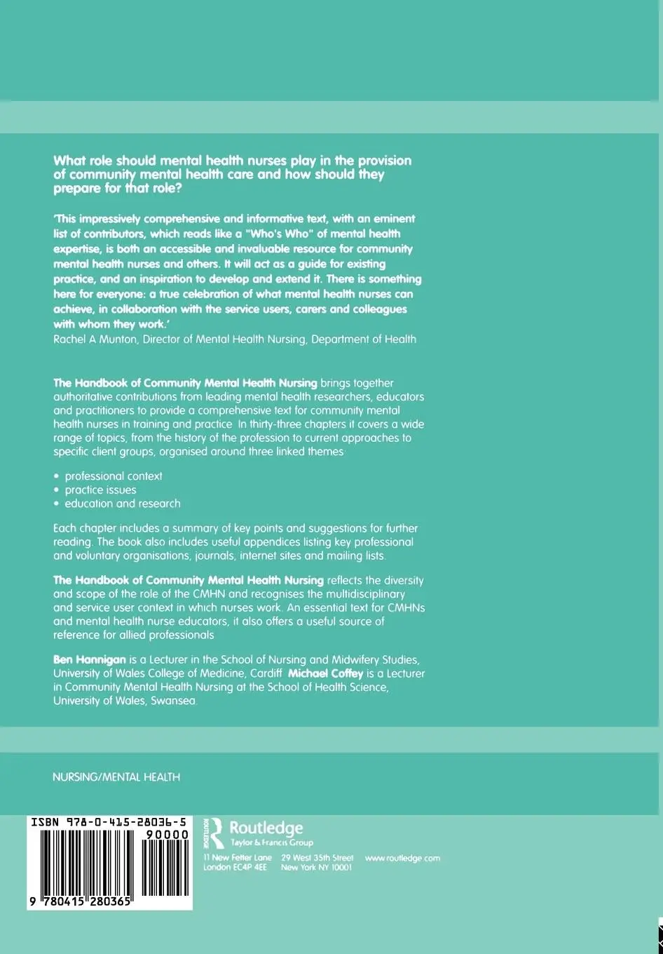 Rückseite: 9780415280365 | The Handbook of Community Mental Health Nursing | Coffey (u. a.)