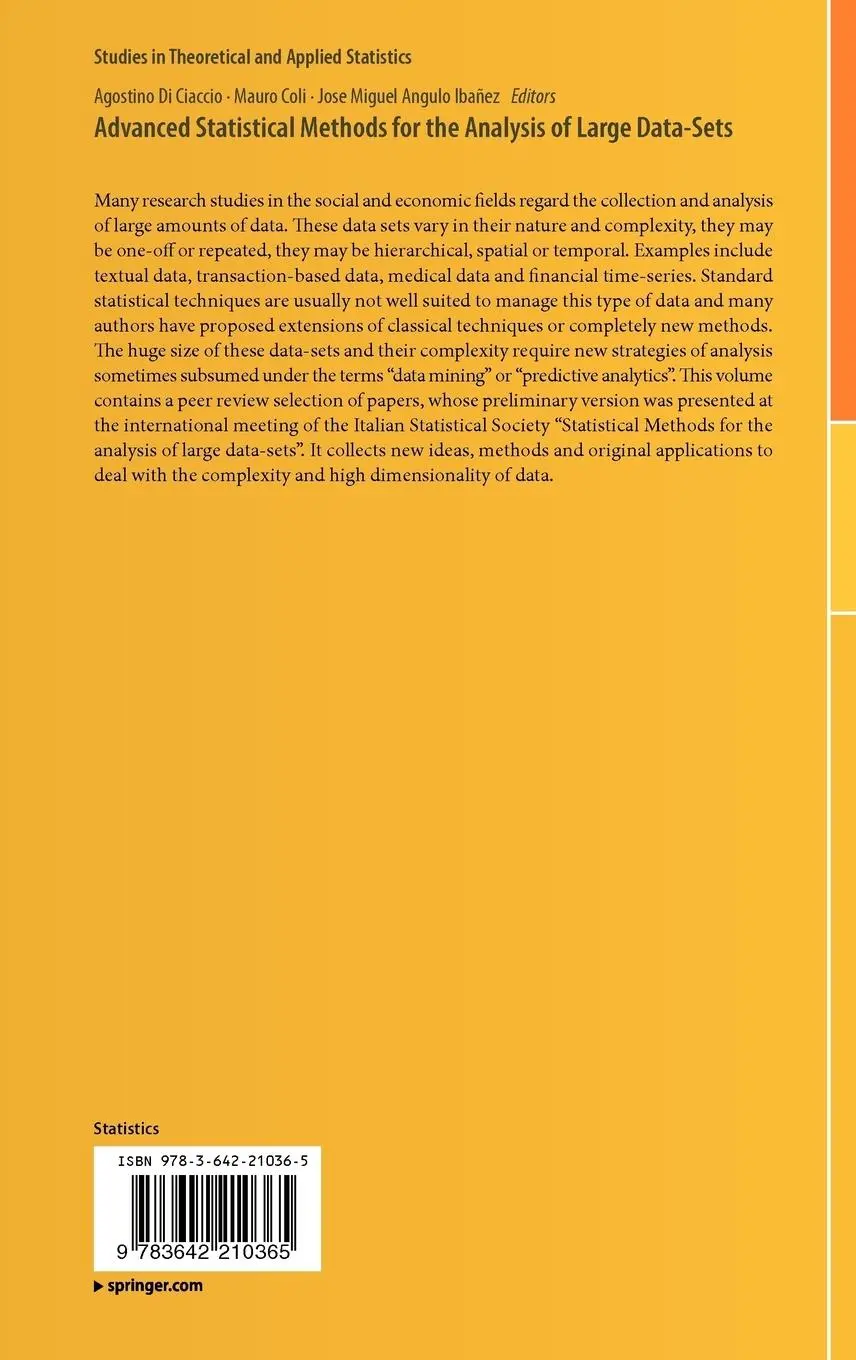 Rückseite: 9783642210365 | Advanced Statistical Methods for the Analysis of Large Data-Sets | xiv