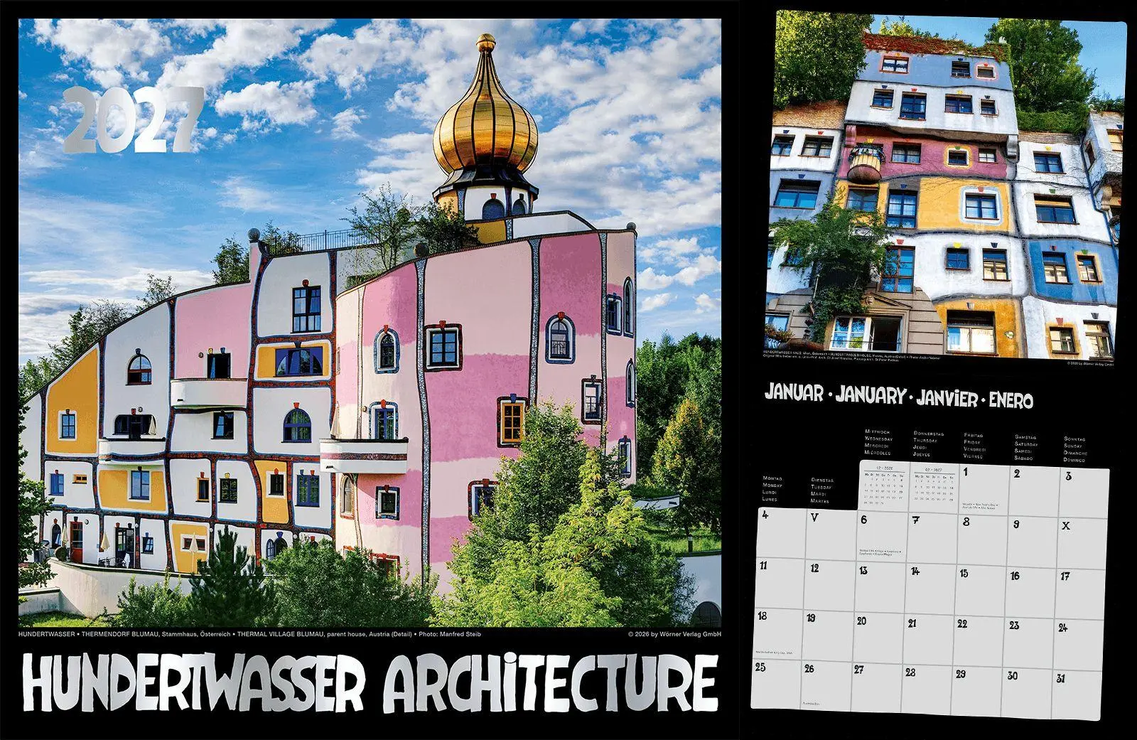 Cover: 9783910430365 | Hundertwasser Broschürenkalender Architektur 2027 | Wörner Verlag GmbH