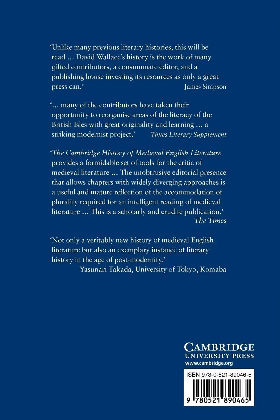 Rückseite: 9780521890465 | The Cambridge History of Medieval English Literature | Wallace (u. a.)
