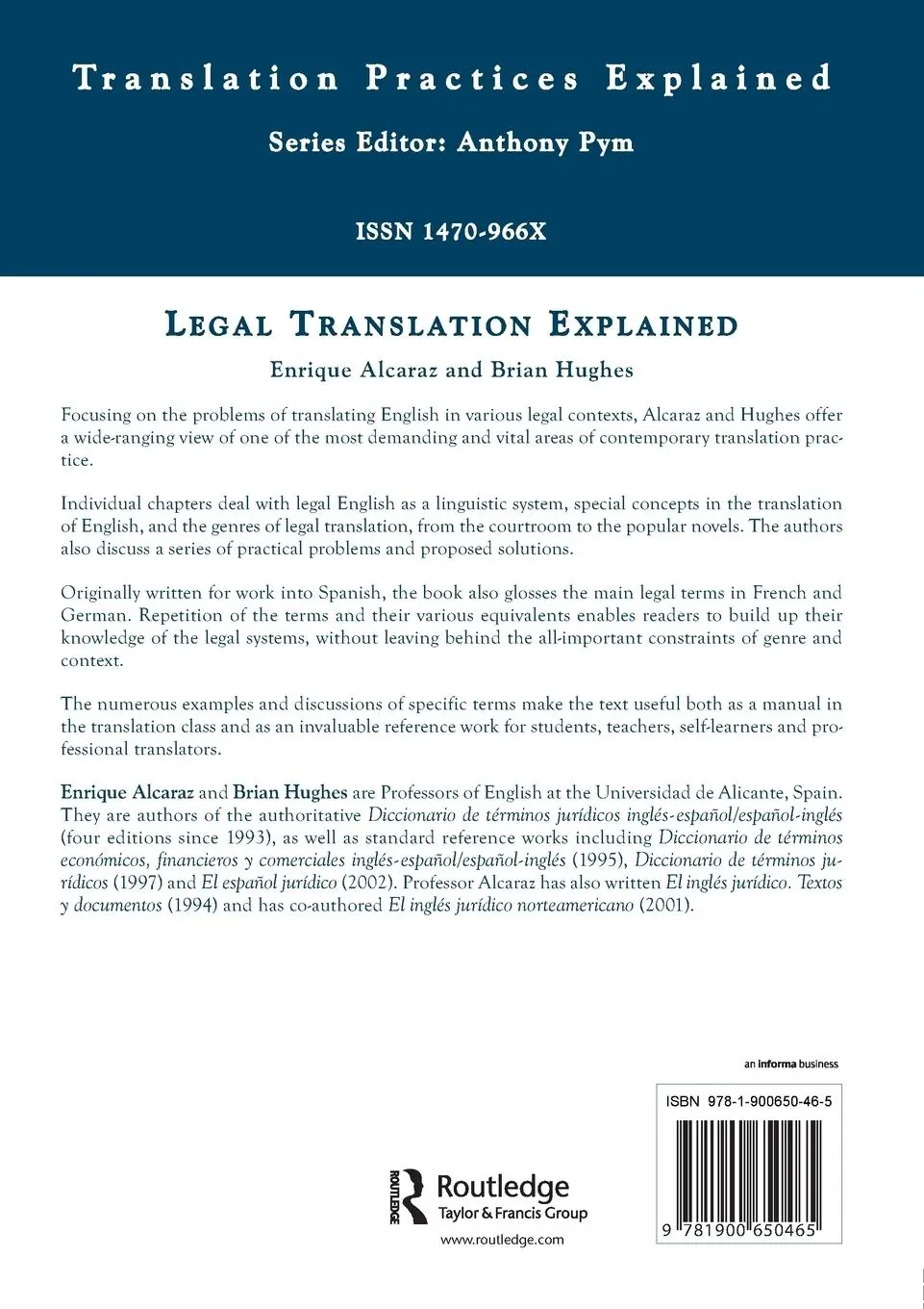 Rückseite: 9781900650465 | Legal Translation Explained | Enrique Alcaraz (u. a.) | Taschenbuch
