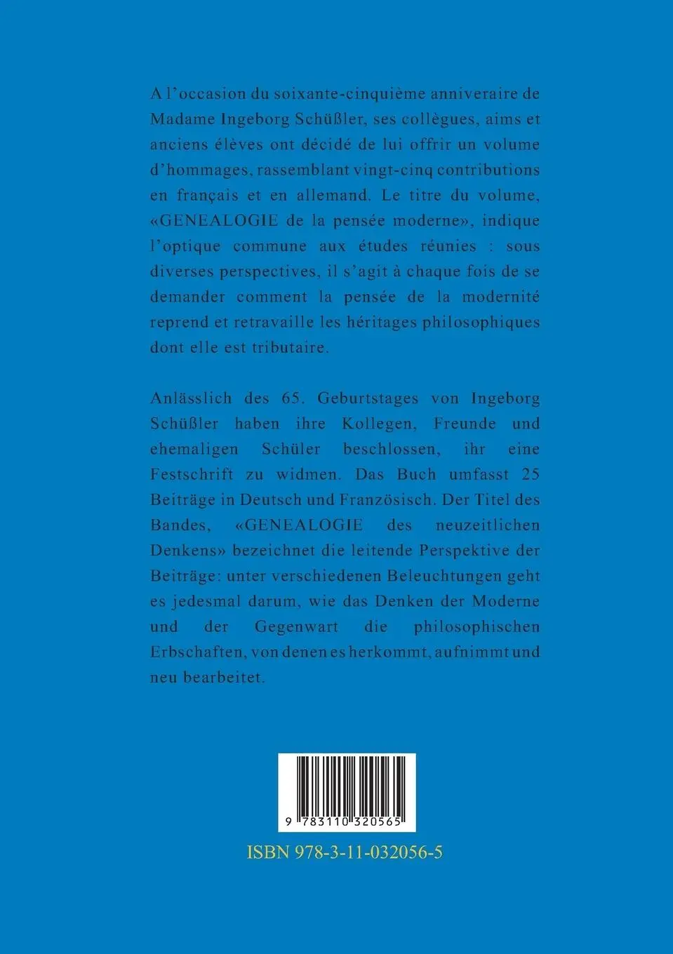 Rückseite: 9783110320565 | Genealogie des neuzeitlichen Denkens / Généalogie de la pensée moderne